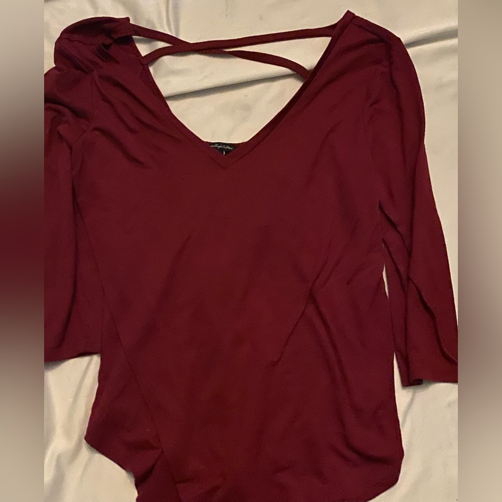 Women's Burgundy Scoop Neck Top  Crisscross Back American Eagle, Outfitters M